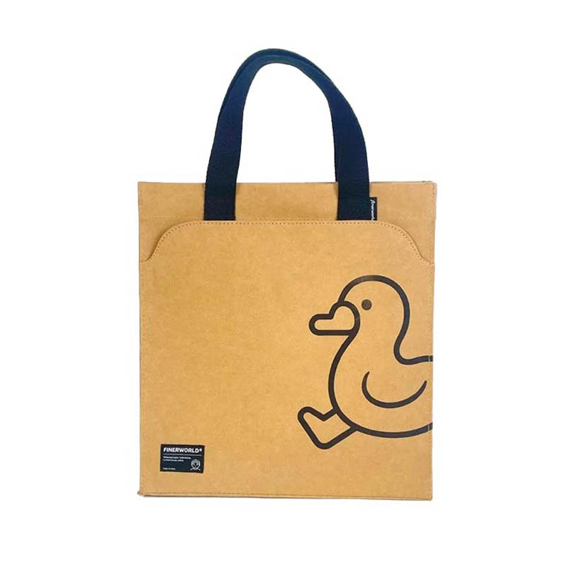 Túi Tote giấy Kraft có thể giặt với Pocke phía trước